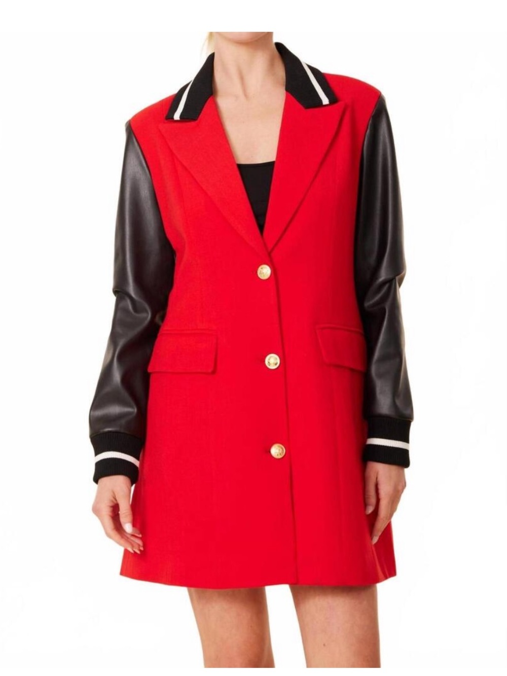 NWT Dolce Cabo Vegan Leather Sleeve Varsity Dress / Jacket Size Medium